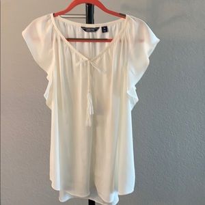 Lands’ End creamy white blouse with tie